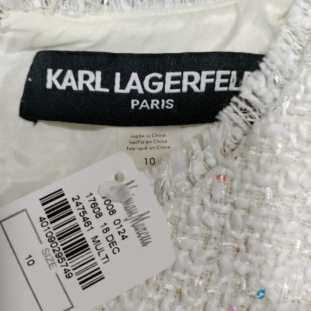 NWT Karl Lagerfield Paris Tweed Preppy Formal Shift Dress White Womens Size 10 - Picture 14 of 16